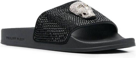 Philipp Plein Badslippers met doodskop Zwart