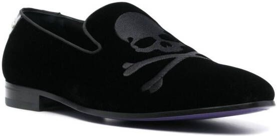 Philipp Plein 20 mm fluwelen loafers met geborduurde doodskop Zwart