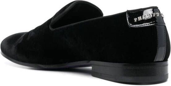 Philipp Plein 20 mm fluwelen loafers met geborduurde doodskop Zwart