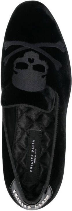 Philipp Plein 20 mm fluwelen loafers met geborduurde doodskop Zwart