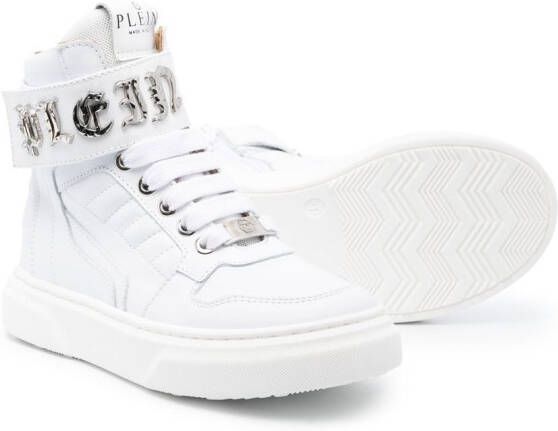 Philipp Plein Junior Gothic Plein high-top sneakers Wit