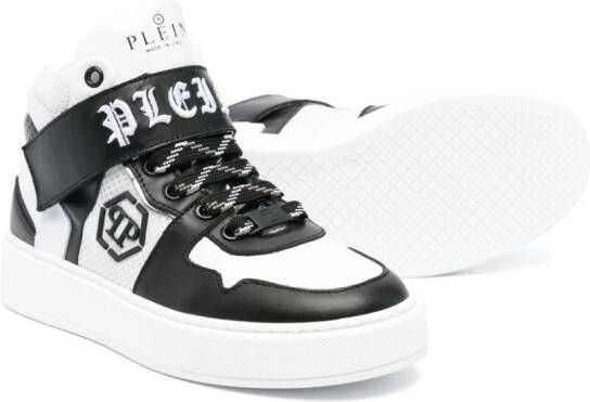 Philipp Plein Junior Leren sneakers met geborduurd logo Wit
