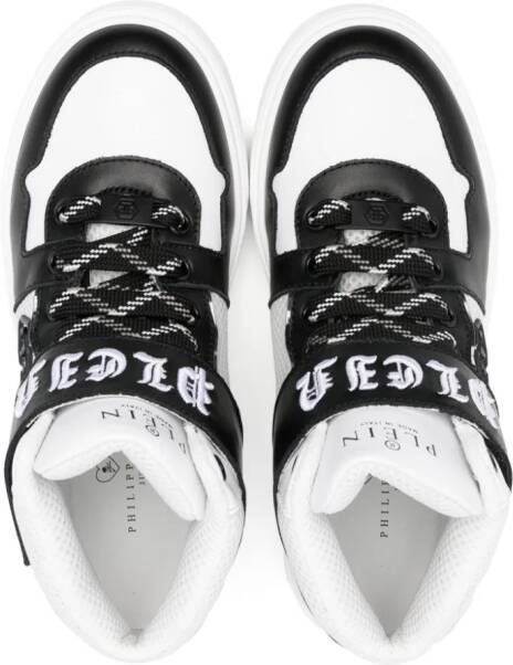 Philipp Plein Junior Leren sneakers met geborduurd logo Wit