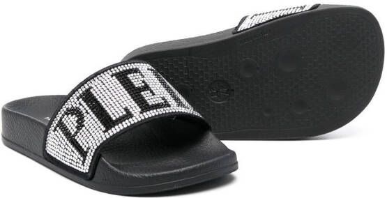 Philipp Plein Junior Slippers verfraaid met kristallen Zwart