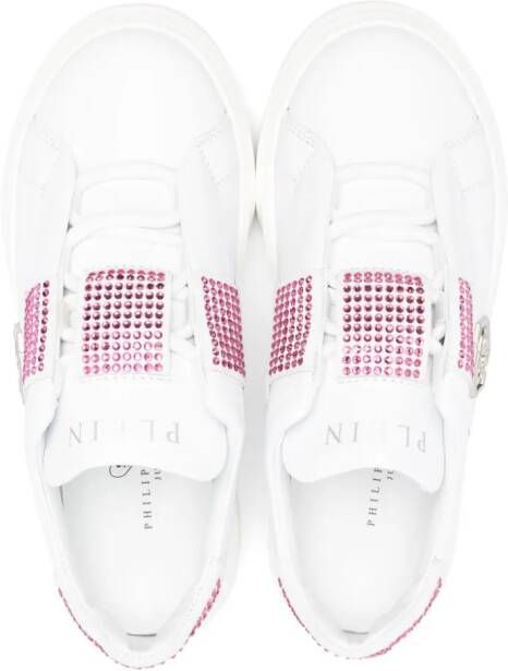 Philipp Plein Junior Sneakers verfraaid met kristallen Wit