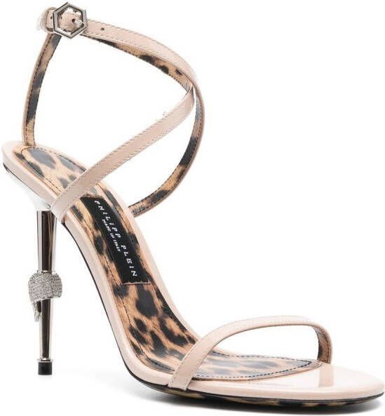 Philipp Plein Leopard sandalen verfraaid met doodskop Beige