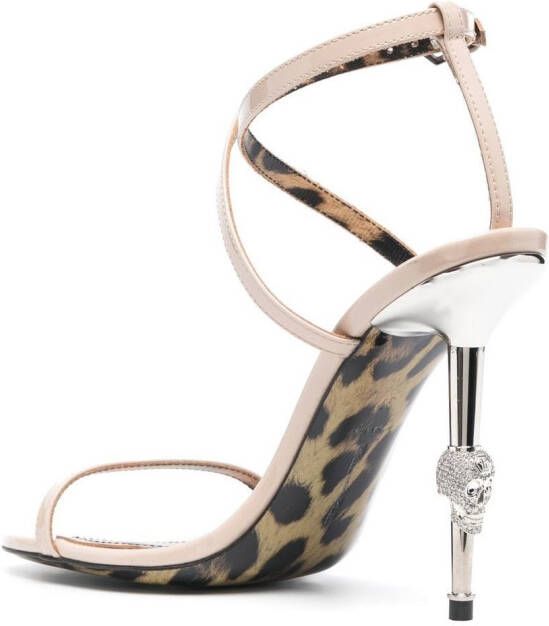 Philipp Plein Leopard sandalen verfraaid met doodskop Beige