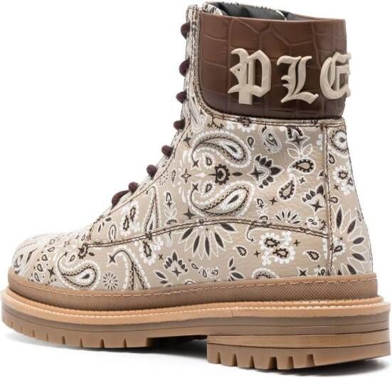 Philipp Plein Leren enkellaarzen Beige