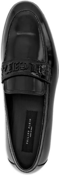 Philipp Plein Leren loafers met logoplakkaat Zwart