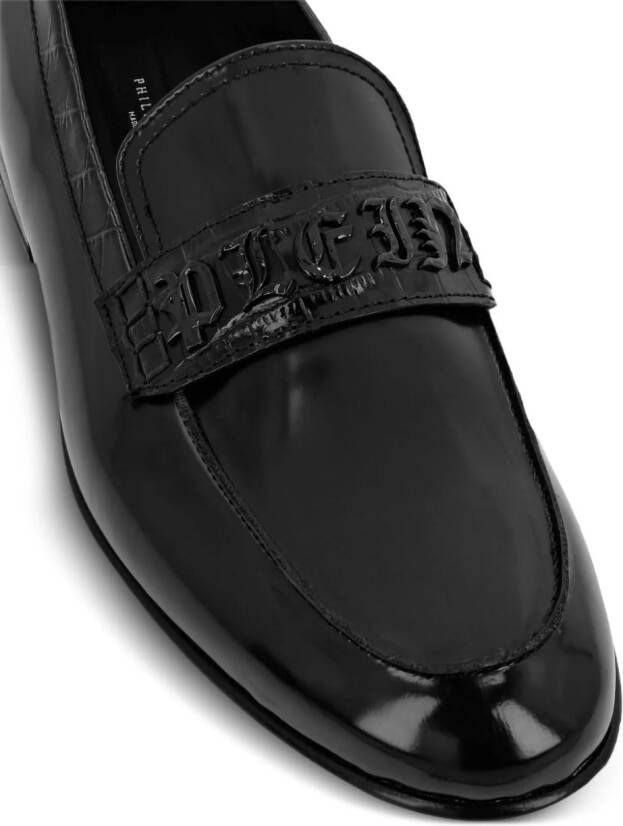 Philipp Plein Leren loafers met logoplakkaat Zwart