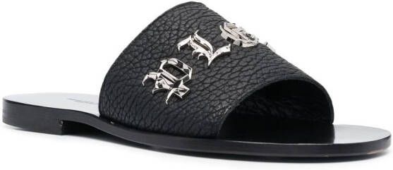 Philipp Plein Leren slippers Zwart