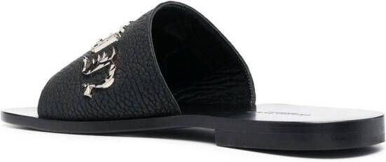 Philipp Plein Leren slippers Zwart