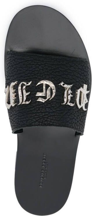 Philipp Plein Leren slippers Zwart