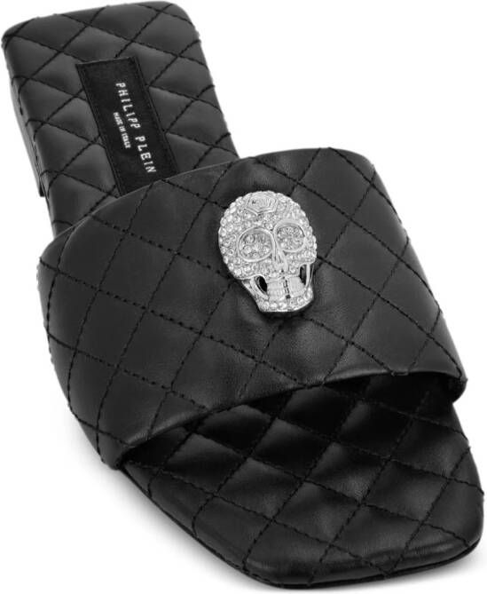 Philipp Plein Leren slippers Zwart