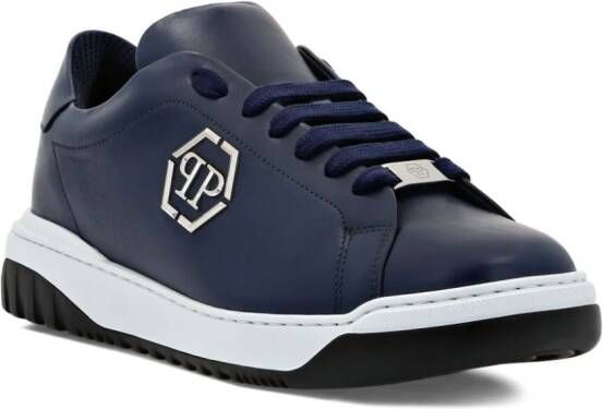 Philipp Plein Leren sneakers met logo-applicatie Blauw