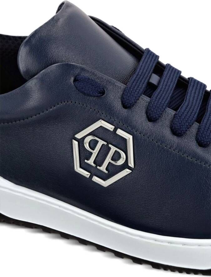 Philipp Plein Leren sneakers met logo-applicatie Blauw