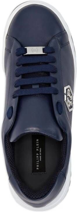 Philipp Plein Leren sneakers met logo-applicatie Blauw