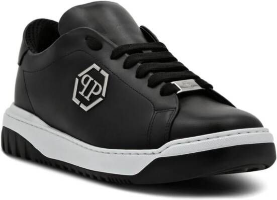 Philipp Plein Leren sneakers met logo-applicatie Zwart