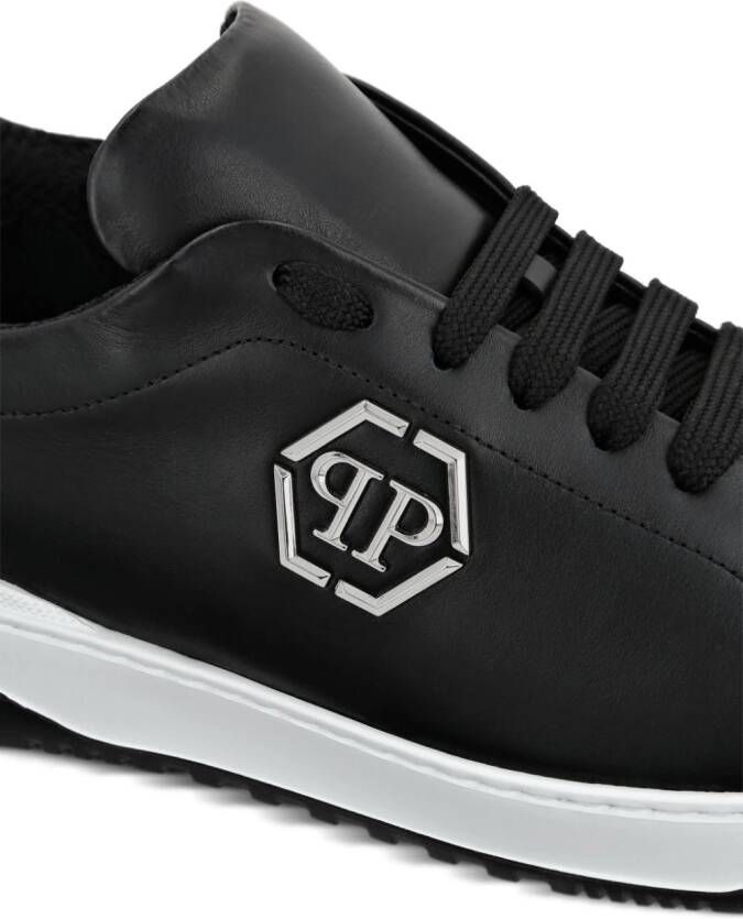 Philipp Plein Leren sneakers met logo-applicatie Zwart