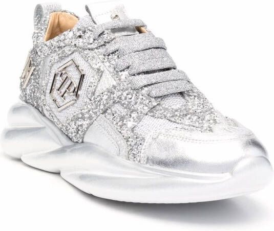 Philipp Plein Runner Iconic Plein sneakers met glitter Zilver