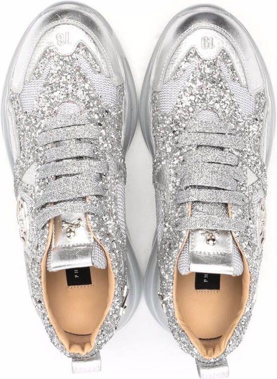 Philipp Plein Runner Iconic Plein sneakers met glitter Zilver