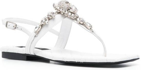 Philipp Plein Sandalen met kristallen doodskop Wit