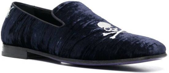 Philipp Plein Skull Bones fluwelen loafers Blauw