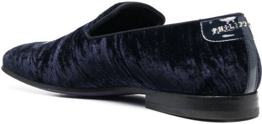 Philipp Plein Skull Bones fluwelen loafers Blauw