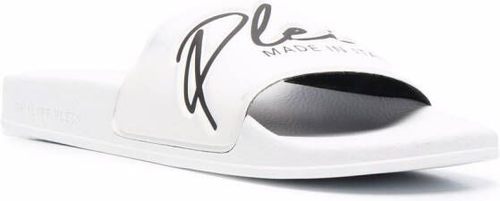 Philipp Plein Slippers met logo reliëf Wit