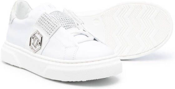 Philipp Plein Junior Sneakers verfraaid met kristallen Wit