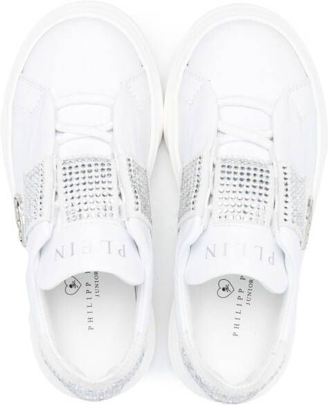 Philipp Plein Junior Sneakers verfraaid met kristallen Wit
