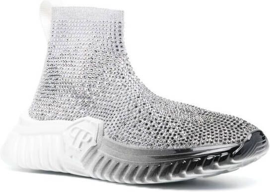 Philipp Plein Soksneakers verfraaid met kristallen Wit