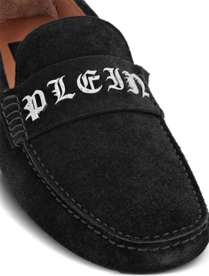 Philipp Plein Suède loafers met logoplakkaat Zwart