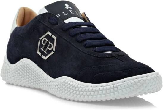 Philipp Plein Suède sneakers met logoplakkaat Blauw