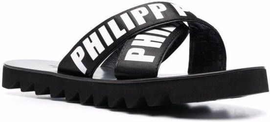 Philipp Plein TM Gummy leren slippers Zwart
