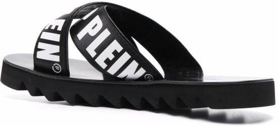 Philipp Plein TM Gummy leren slippers Zwart