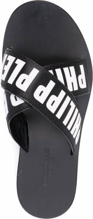 Philipp Plein TM Gummy leren slippers Zwart