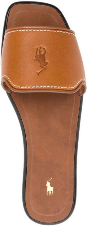 Polo Ralph Lauren Leren sandalen met logo-reliëf Bruin