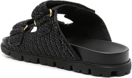 Prada Raffia slippers met logo Zwart