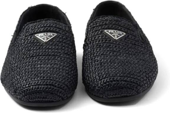 Prada Geweven loafers met logo Zwart