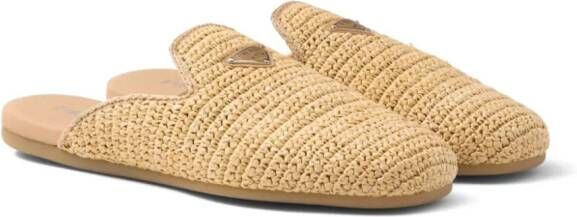 Prada Geweven slippers met logo-applicatie Beige