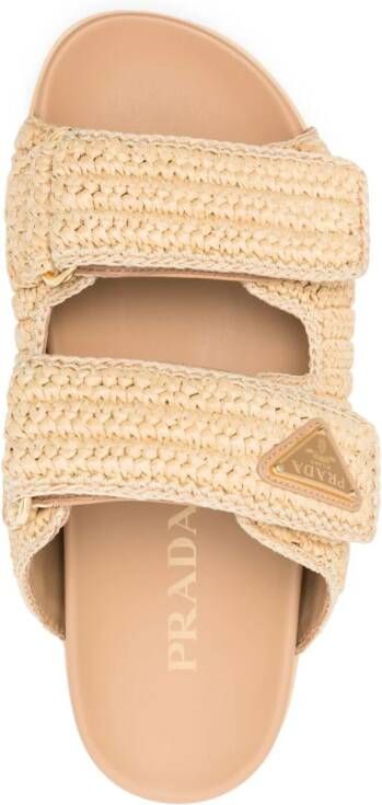 Prada Leren sandalen met logo Beige