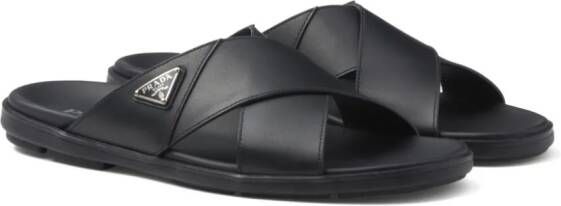 Prada Leren sandalen met logo Zwart