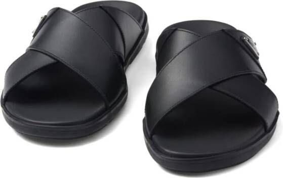 Prada Leren sandalen met logo Zwart