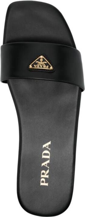 Prada Leren sandalen met logo Zwart