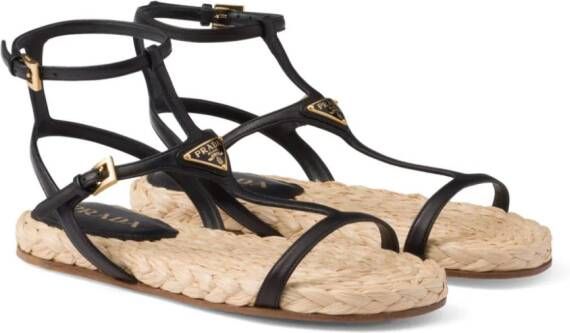 Prada Leren sandalen met logo Zwart