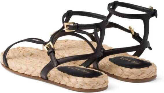 Prada Leren sandalen met logo Zwart