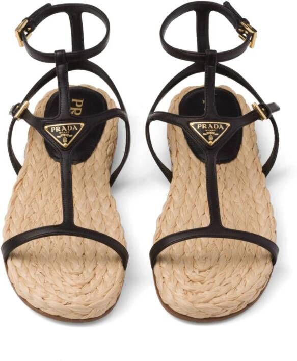 Prada Leren sandalen met logo Zwart
