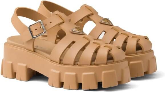 Prada Monolith 55mm sandalen met plateauzool Beige