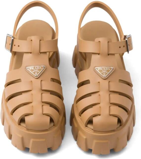 Prada Monolith 55mm sandalen met plateauzool Beige